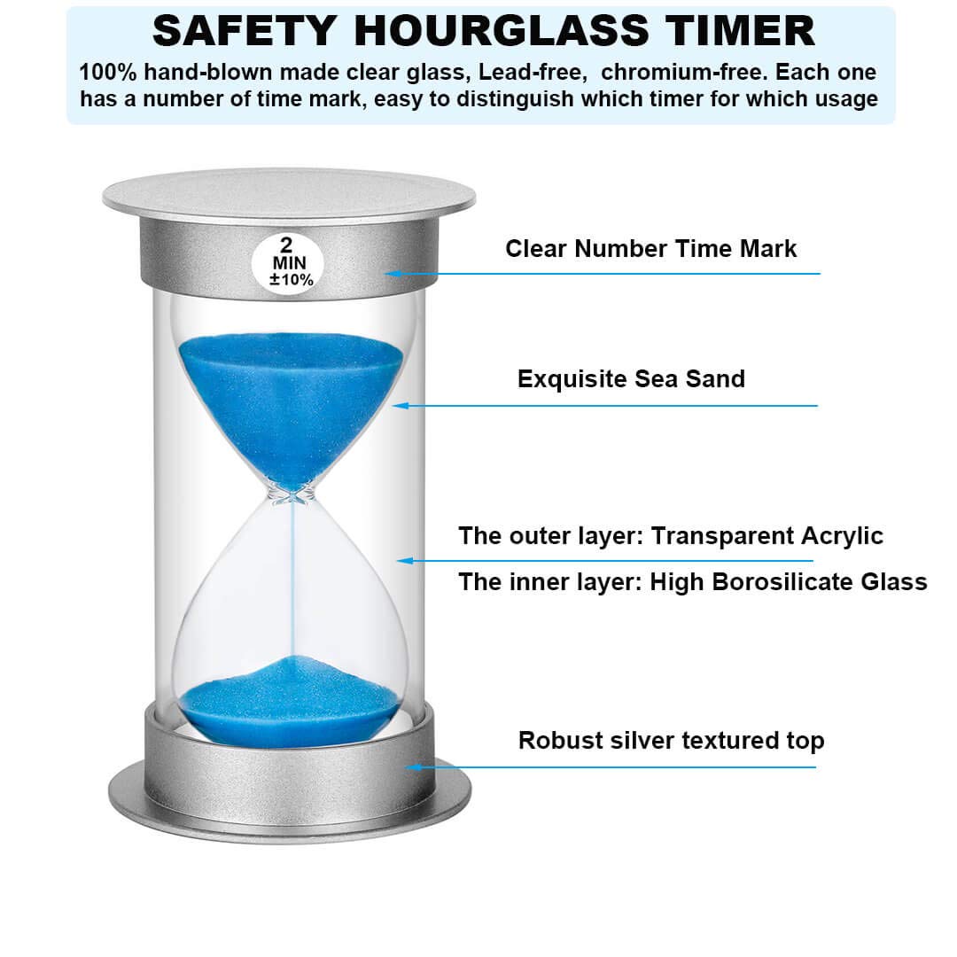 Sand Timer 2 Minute Hourglass Timer, Plastic Sand Clock 2 Minutes, Large Sand Watch 2 Minutes, Hour Glass Sandglass Timer For Ki